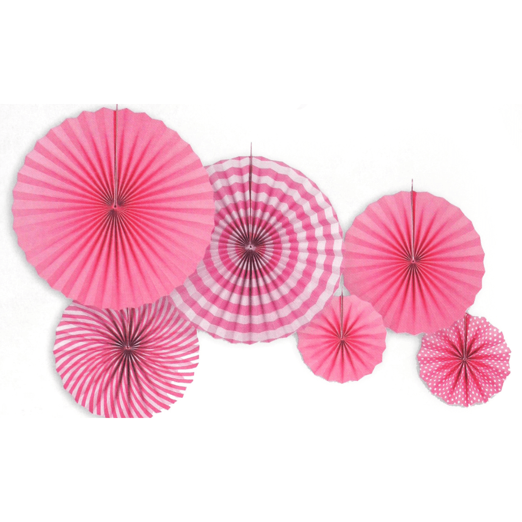 Pink Decoration Fans Stripe 6 Pieces