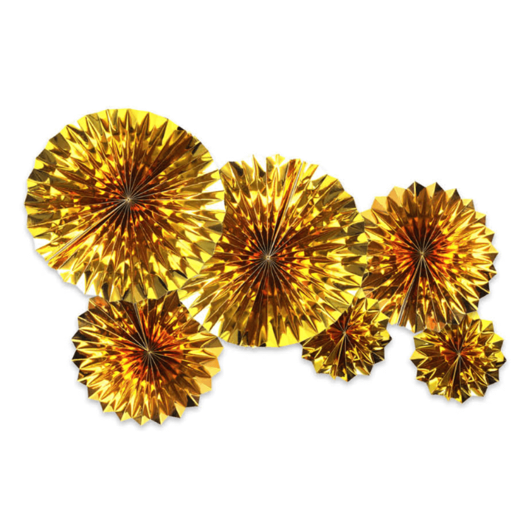 Metallic Gold Decorations Fans Pack Of 6