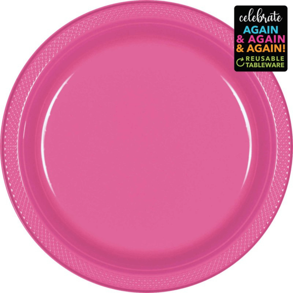 Premium Plastic Plates 23cm 20 Pack Bright Pink