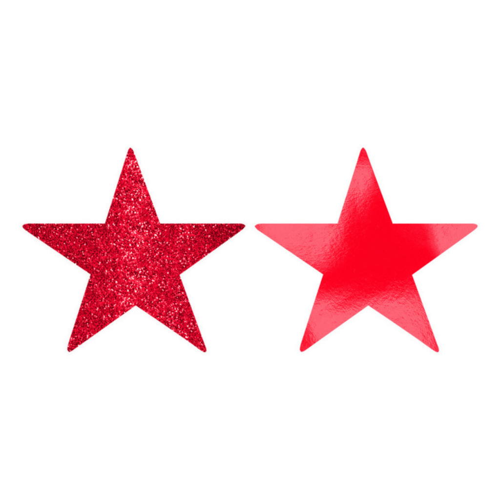 Solid & Glittery Foil Star Cutouts - Red