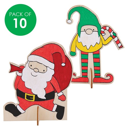 3D Wooden Christmas Characters - Pack of 10