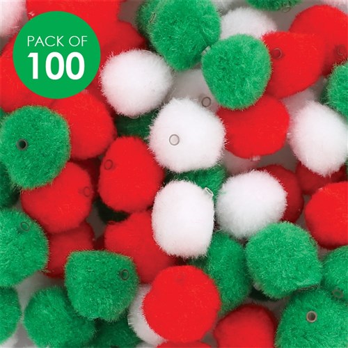 Pom Pom Threading Beads - Christmas - Pack of 100
