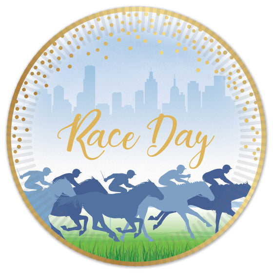 Race Day Hot Stamped 23cm Paper Plates - Pack Of 8