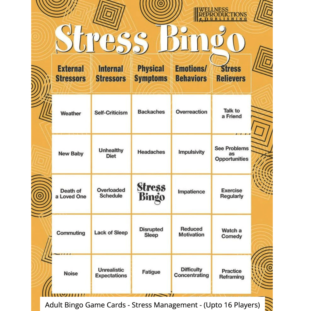 Adult Bingo Game Cards - Stress Management