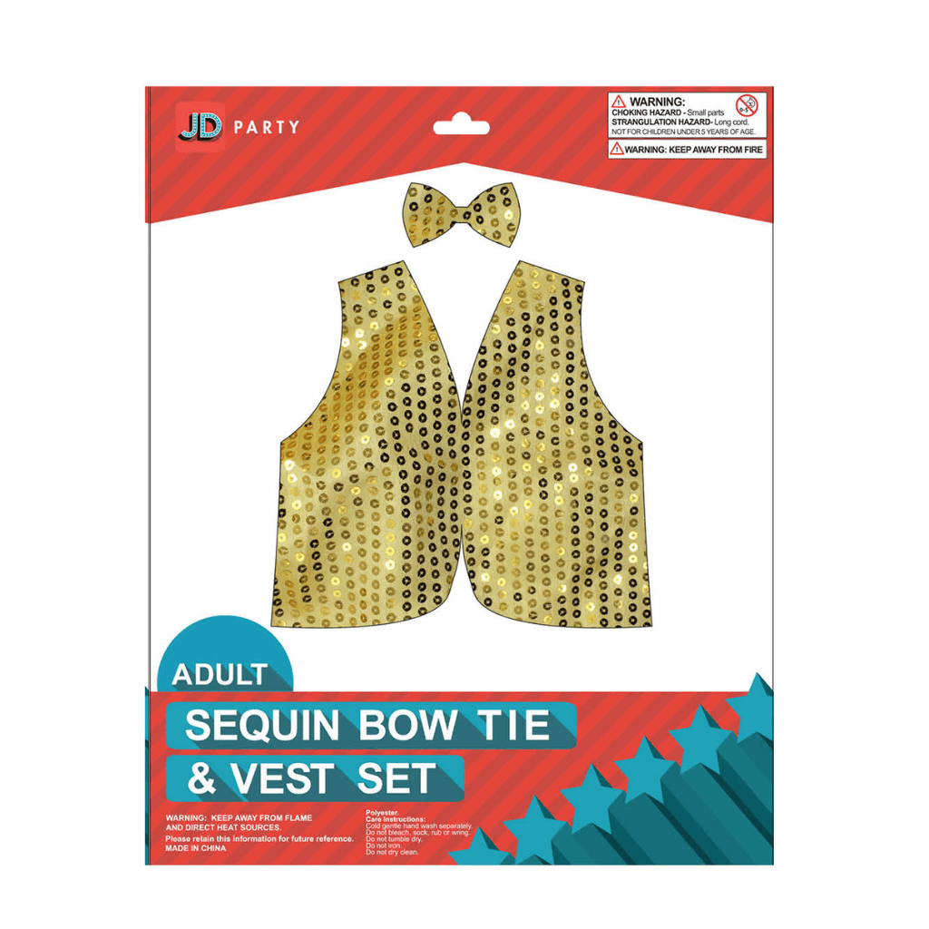 Adult Christmas Sequin Bow Tie & Vest Set - Gold