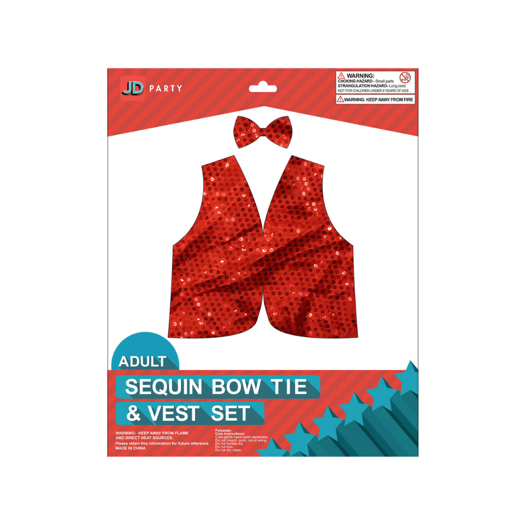 Adult Christmas Sequin Bow Tie & Vest Set - Red