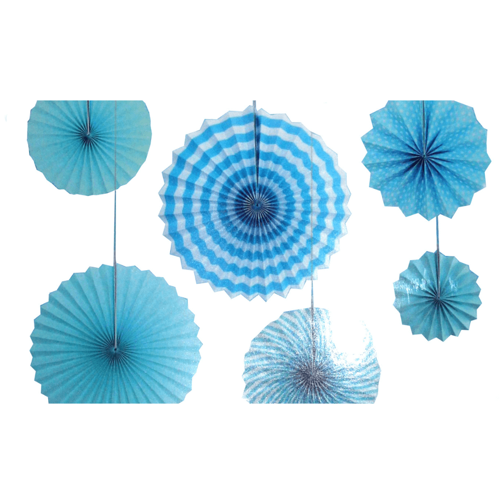 Blue Decoration Fans Stripe 6 Pieces