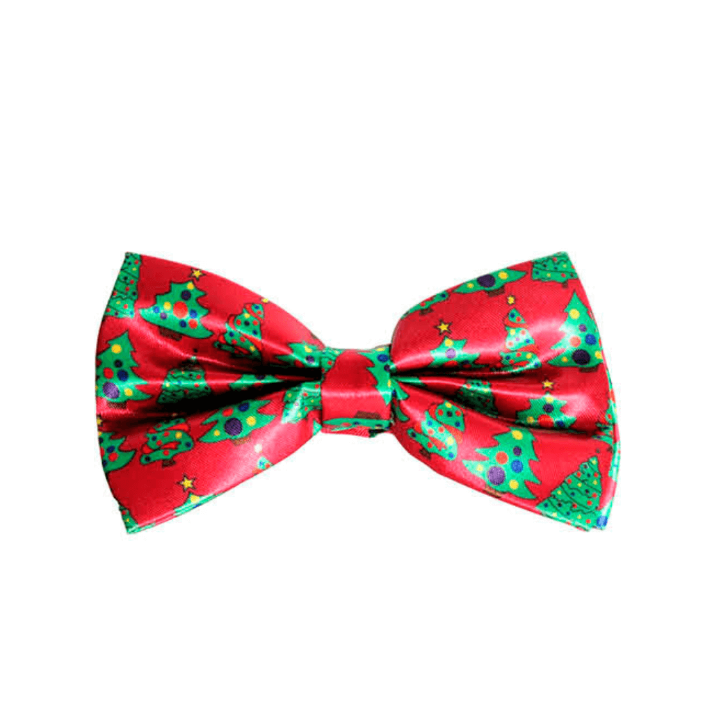 Christmas Bow Tie - Red with Christmas Trees