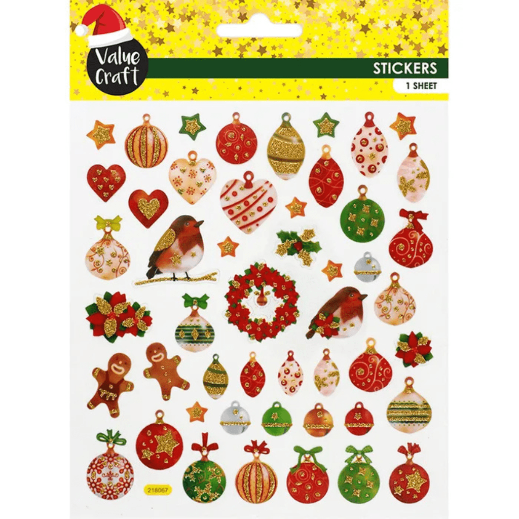Christmas Glitter Stickers - Baubles Mix