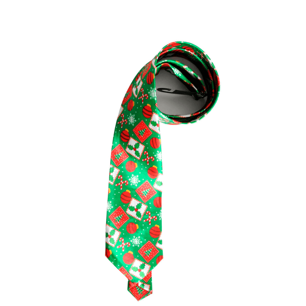 Christmas Long Tie - Green with Patterns