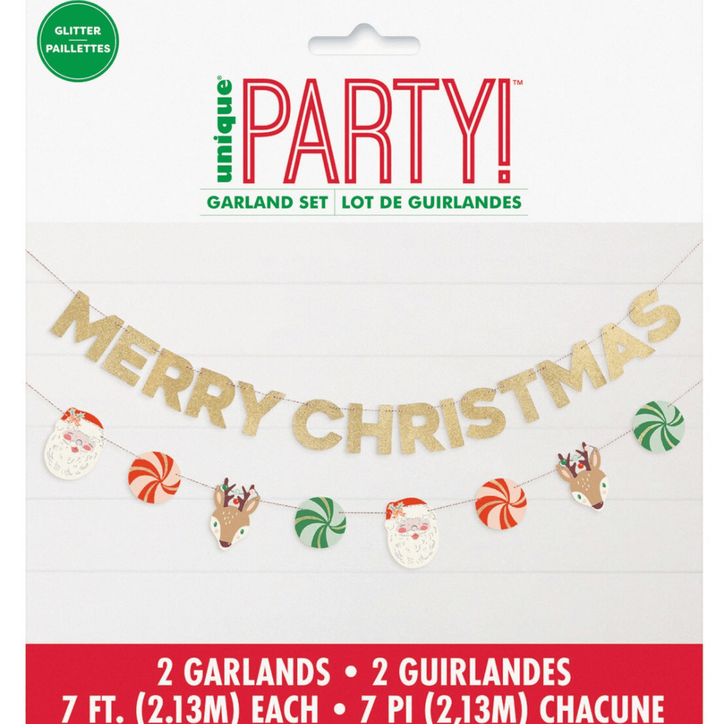 Gingerbread Glitter Merry Christmas Paper Garland Set