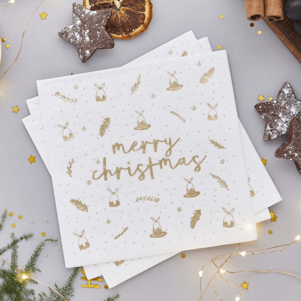 Gold Merry Christmas Lunch Napkins