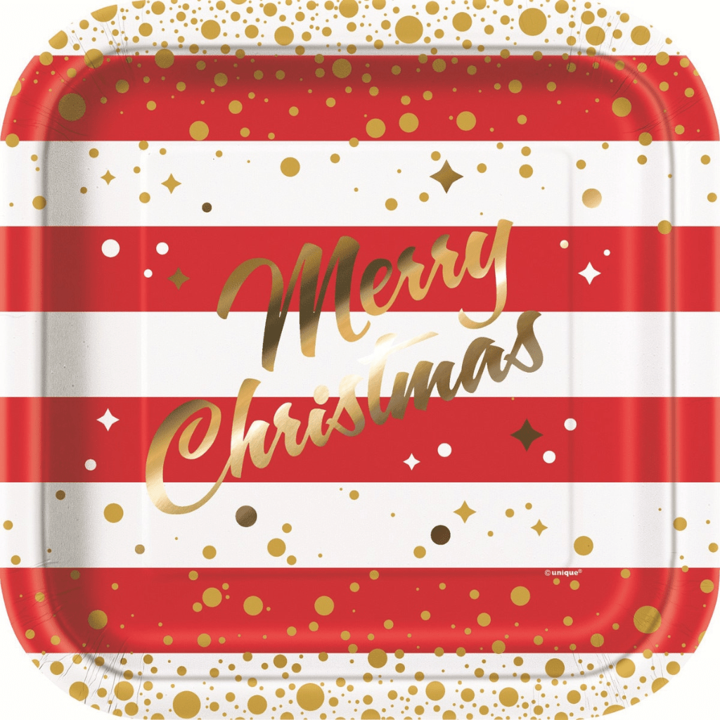 Gold Sparkle Christmas Foil-Stamped Square Paper Plates