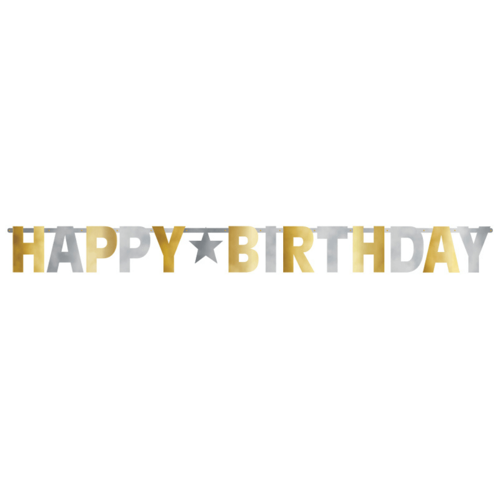 Happy Birthday Giant Foil Leter Banner Silver &amp; Gold