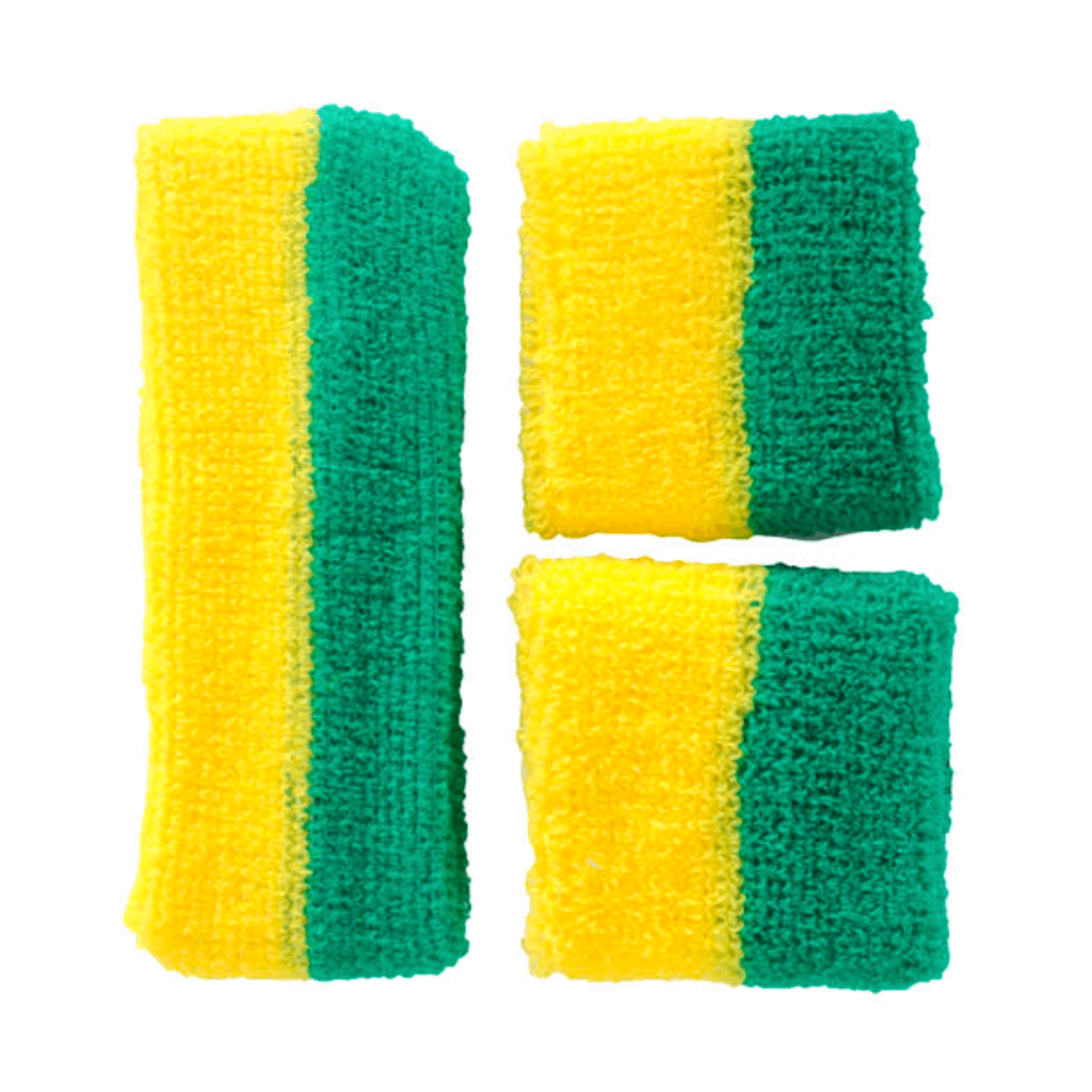 Headband & Wristband Set - Yellow and Green Stripes