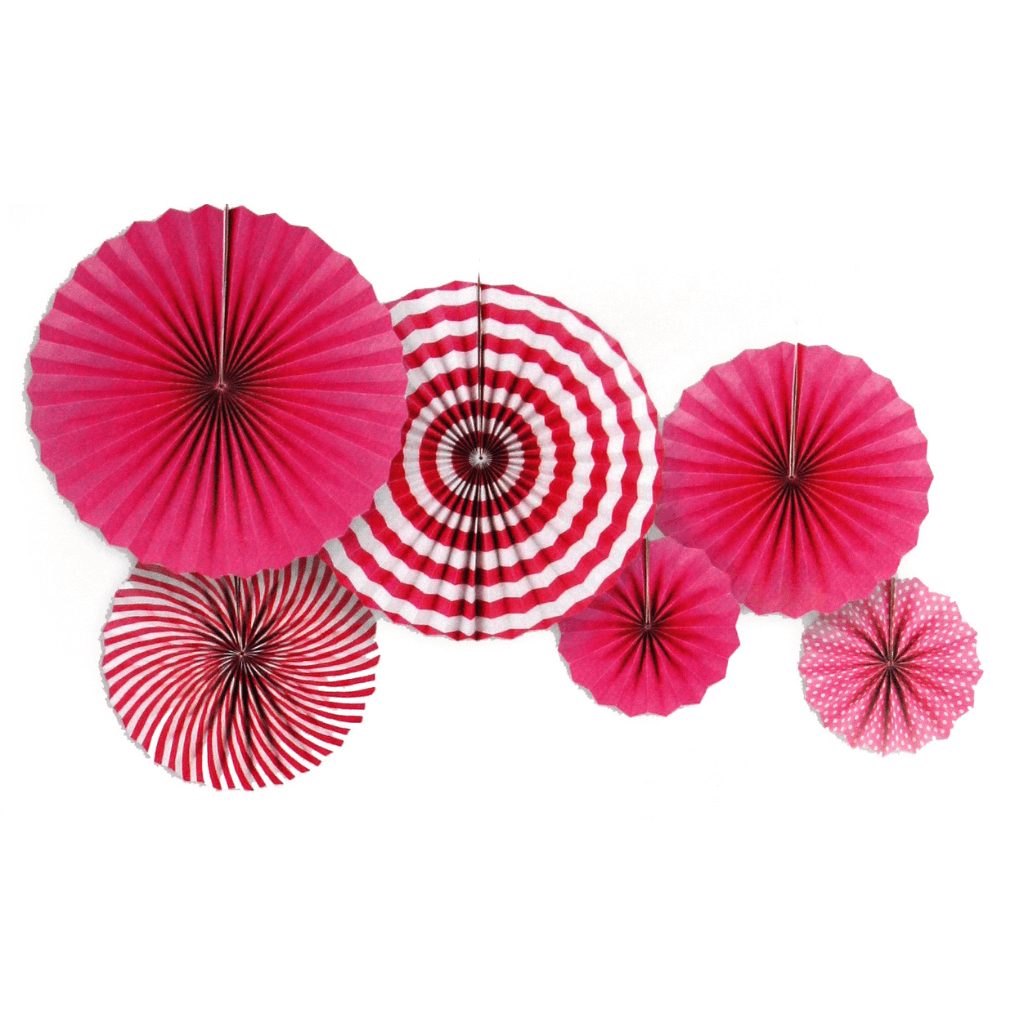 Hot Pink Decoration Fans Stripe 6 Pieces