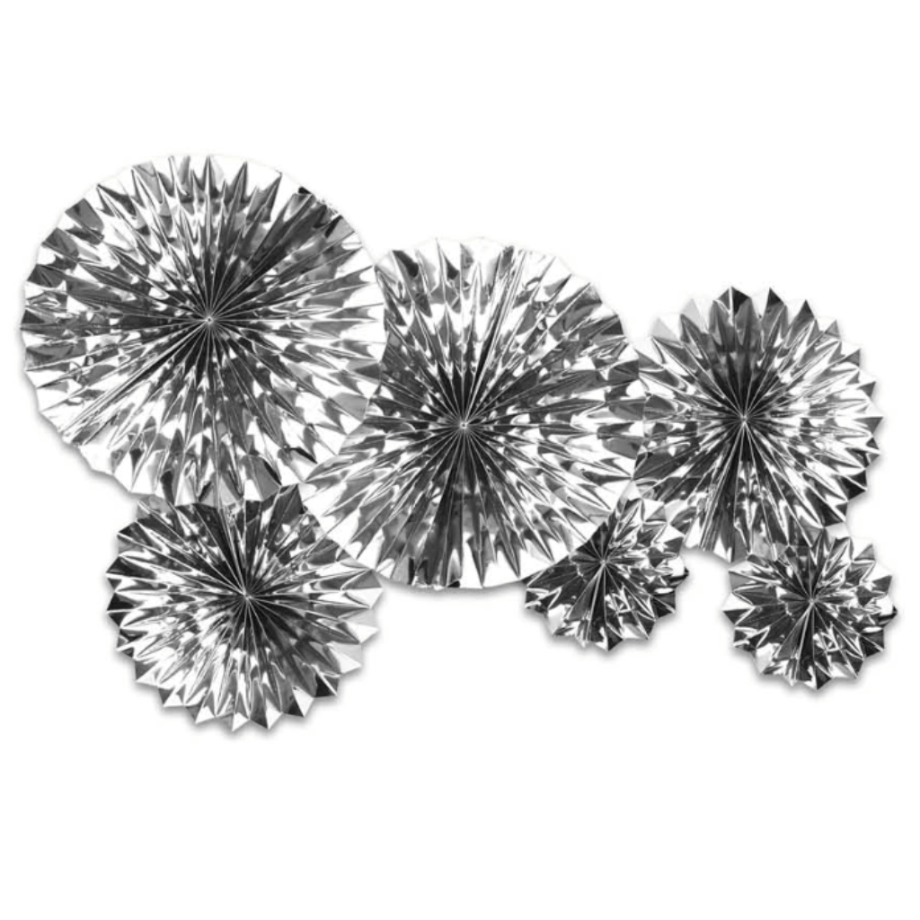 Metallic Silver Decorations Fans Pack Of 6