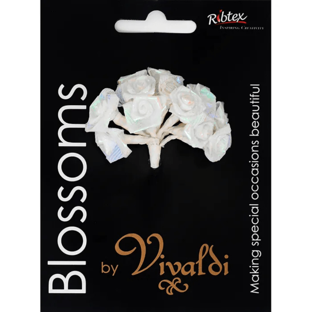 Mini White Foam Glitter Craft Roses