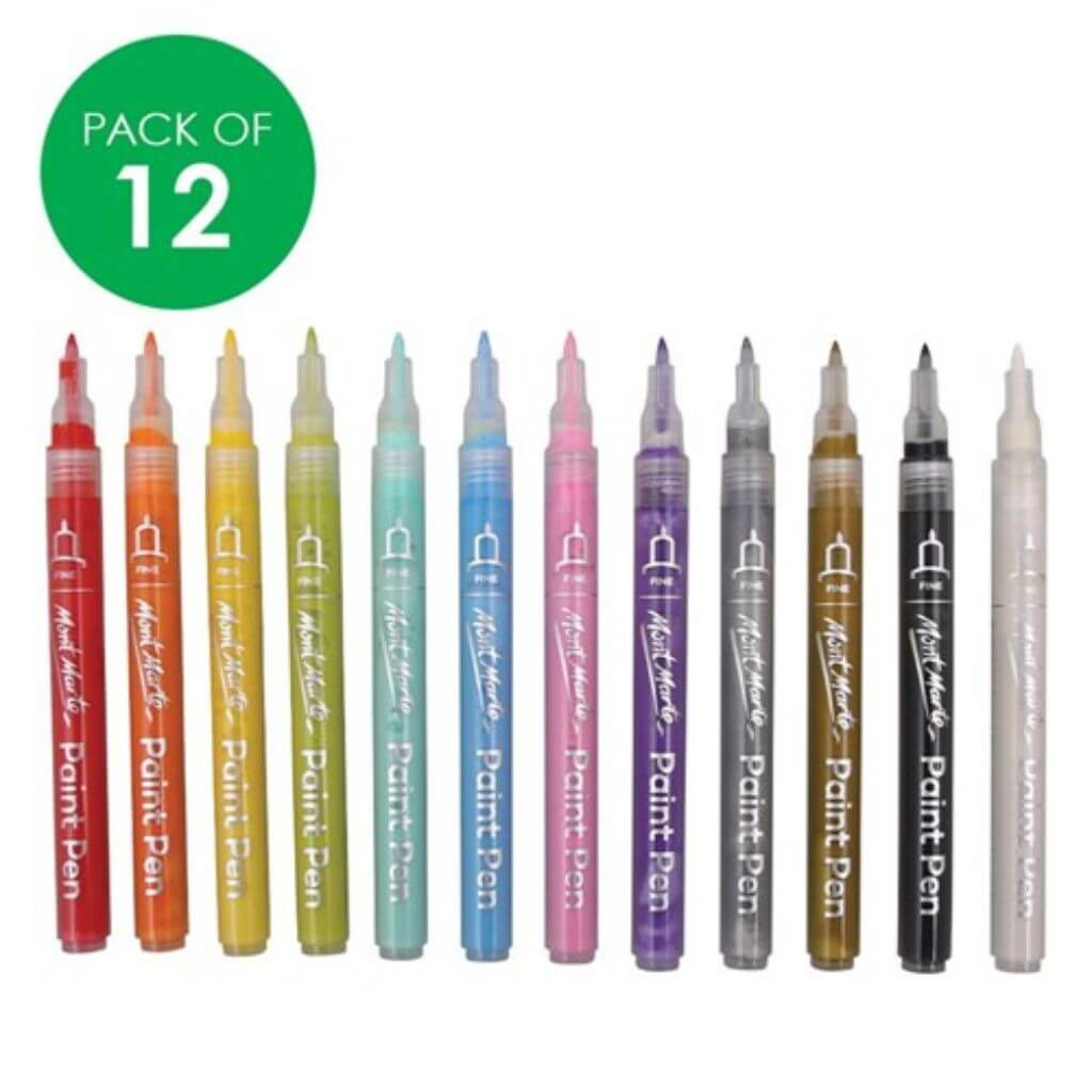 Mont Marte Acrylic Paint Pens Fine Tip Pack of 12 Senior Style