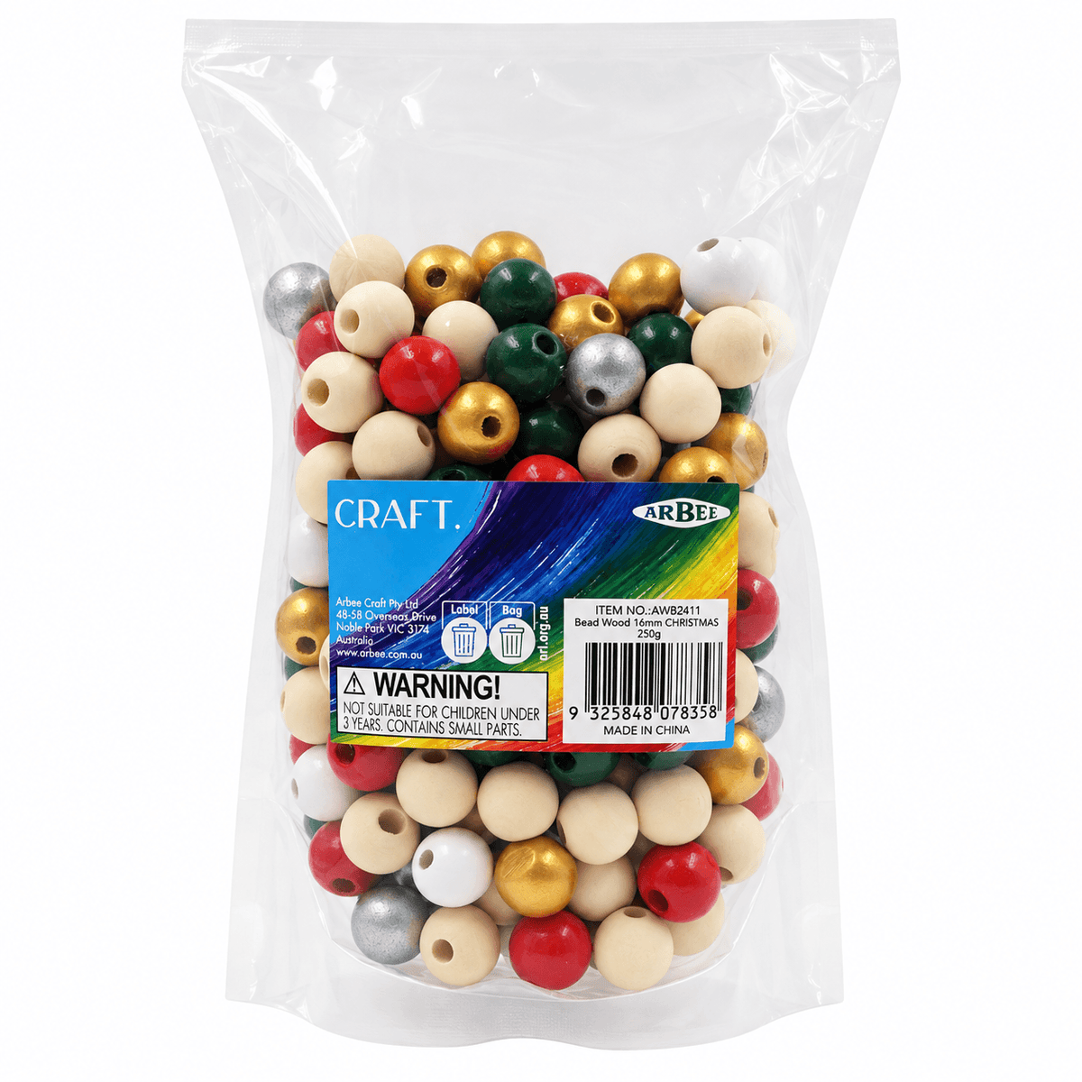 Wooden Christmas Beads 250g