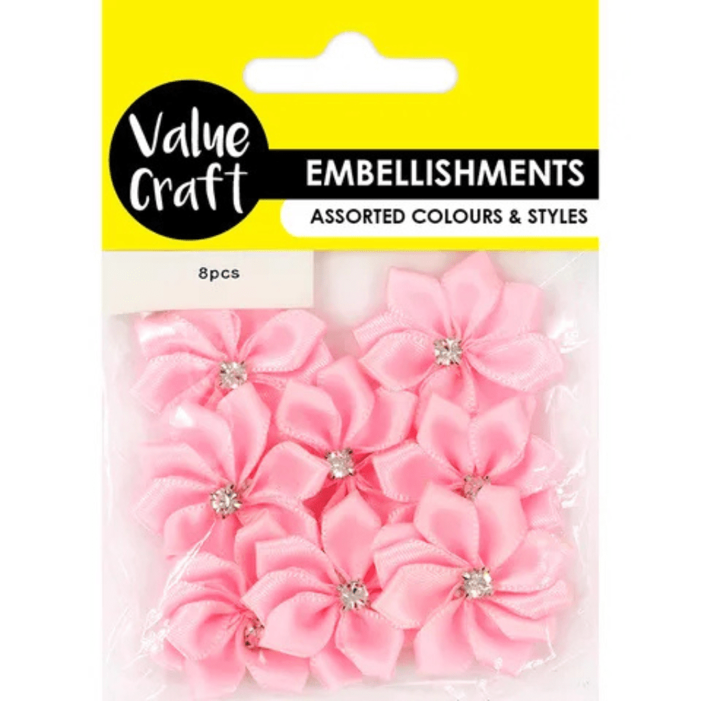 Pink Satin Flowers with Embellishment