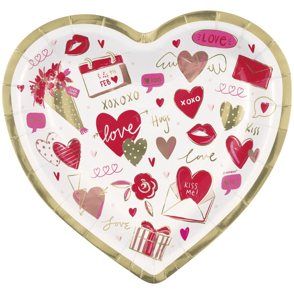 Red and Pink Foil-Stamped Heart Shaped Paper Plates