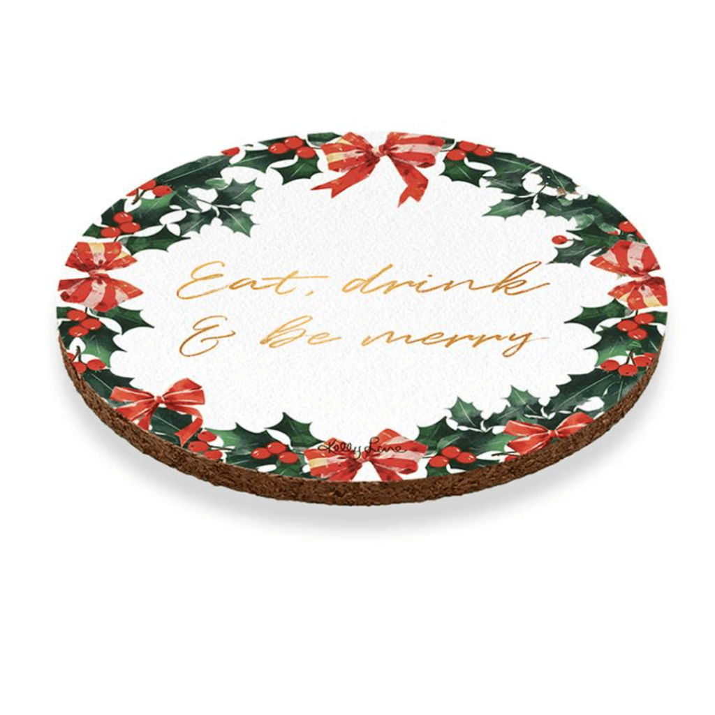 Round Merry Christmas Coaster Set