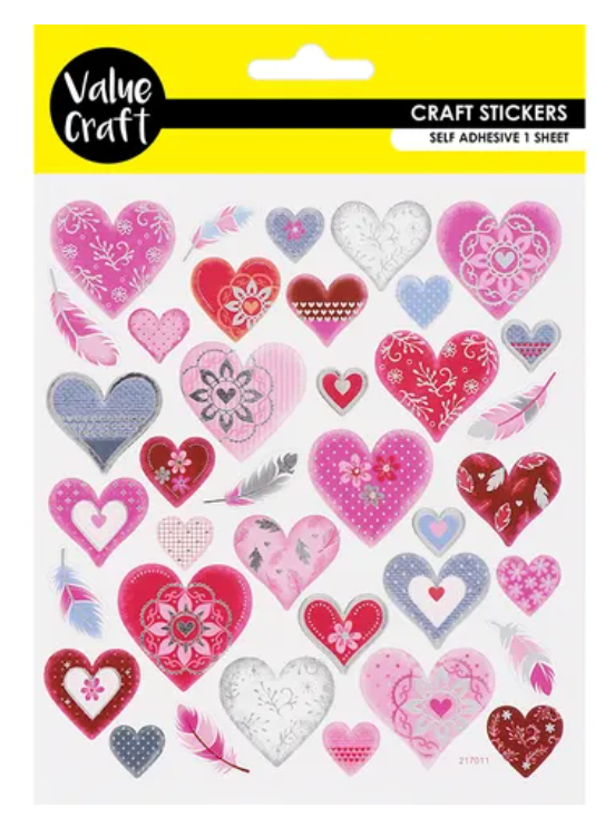 Stickers Foil Hearts &amp; Feathers