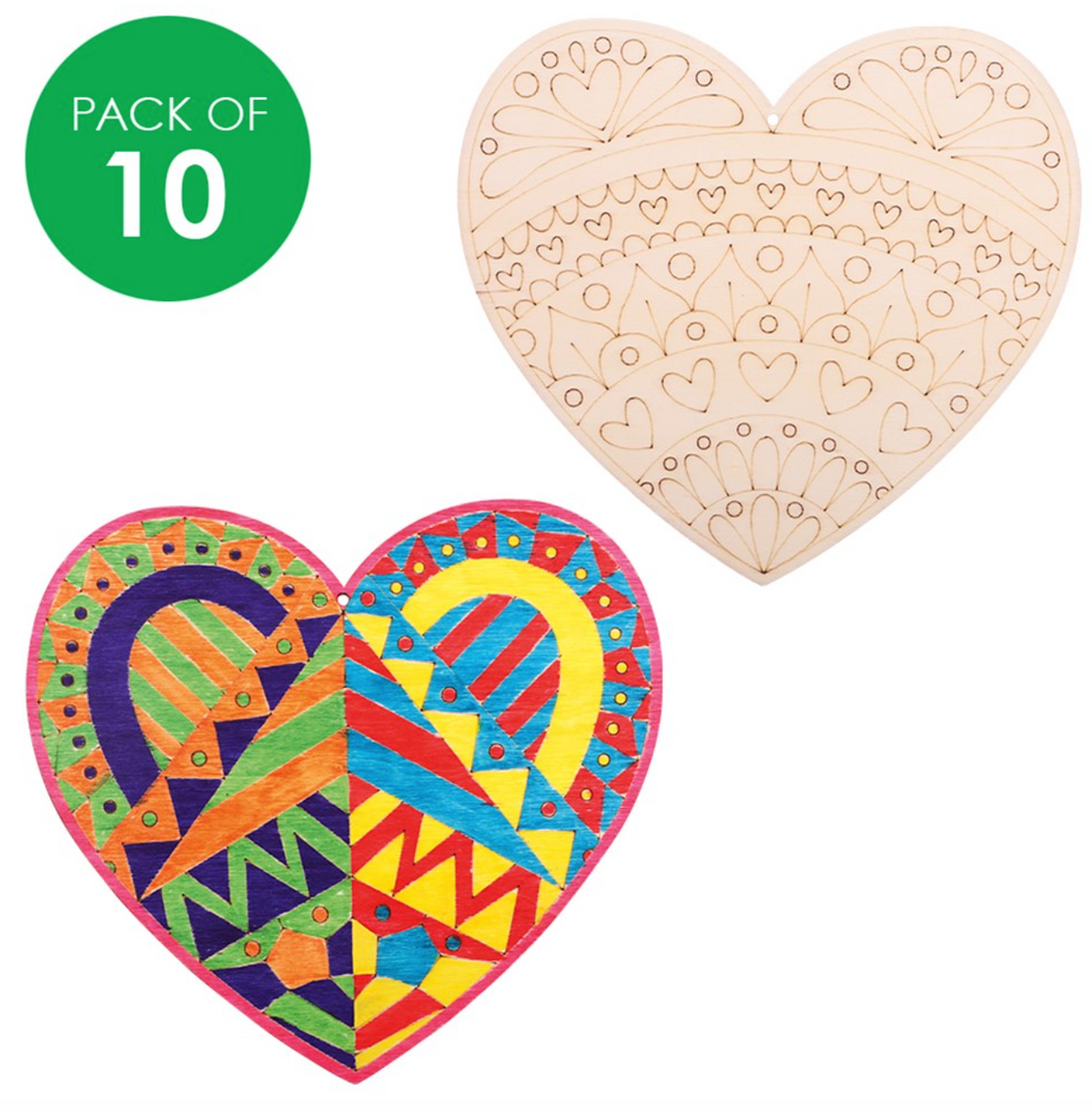 Laser Etched Wooden Hearts - Pack of 10