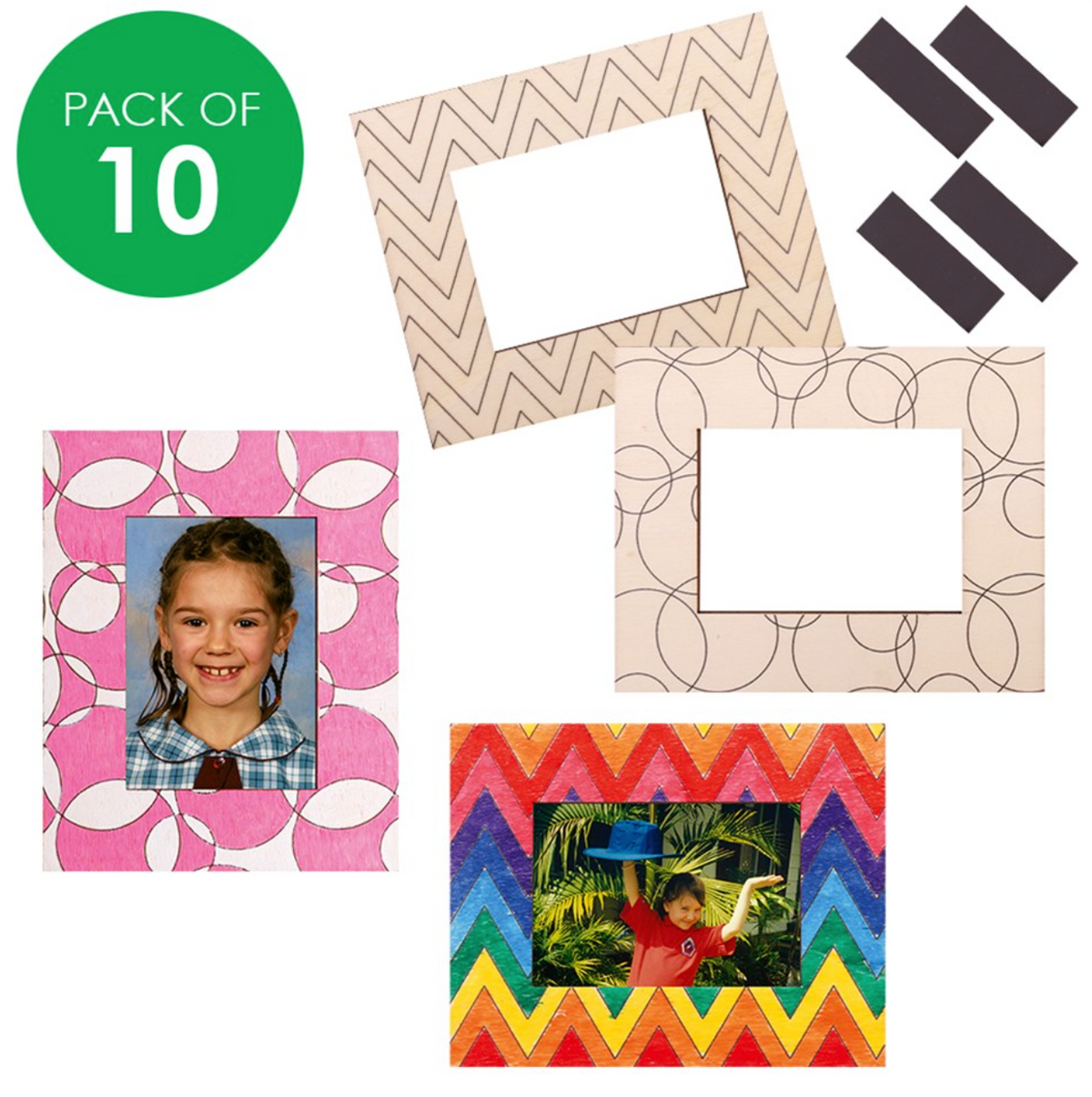 Wooden Magnet Frames - Patterns - Pack of 10