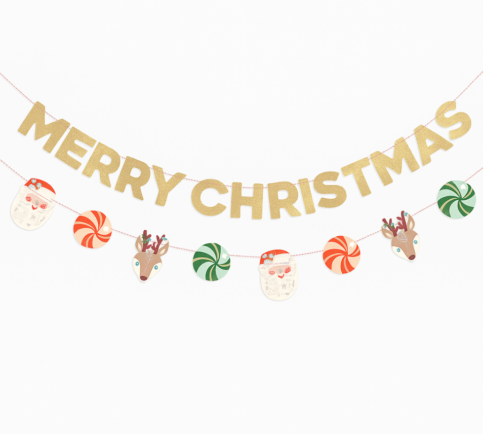 Gingerbread Glitter Merry Christmas Paper Garland Set