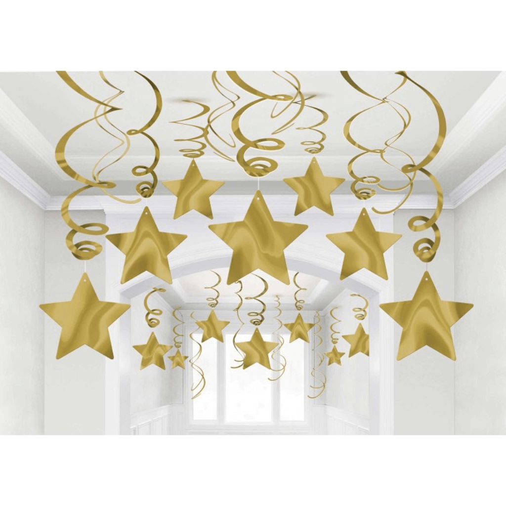 Shooting Stars Foil Swirl Decorations - Gold