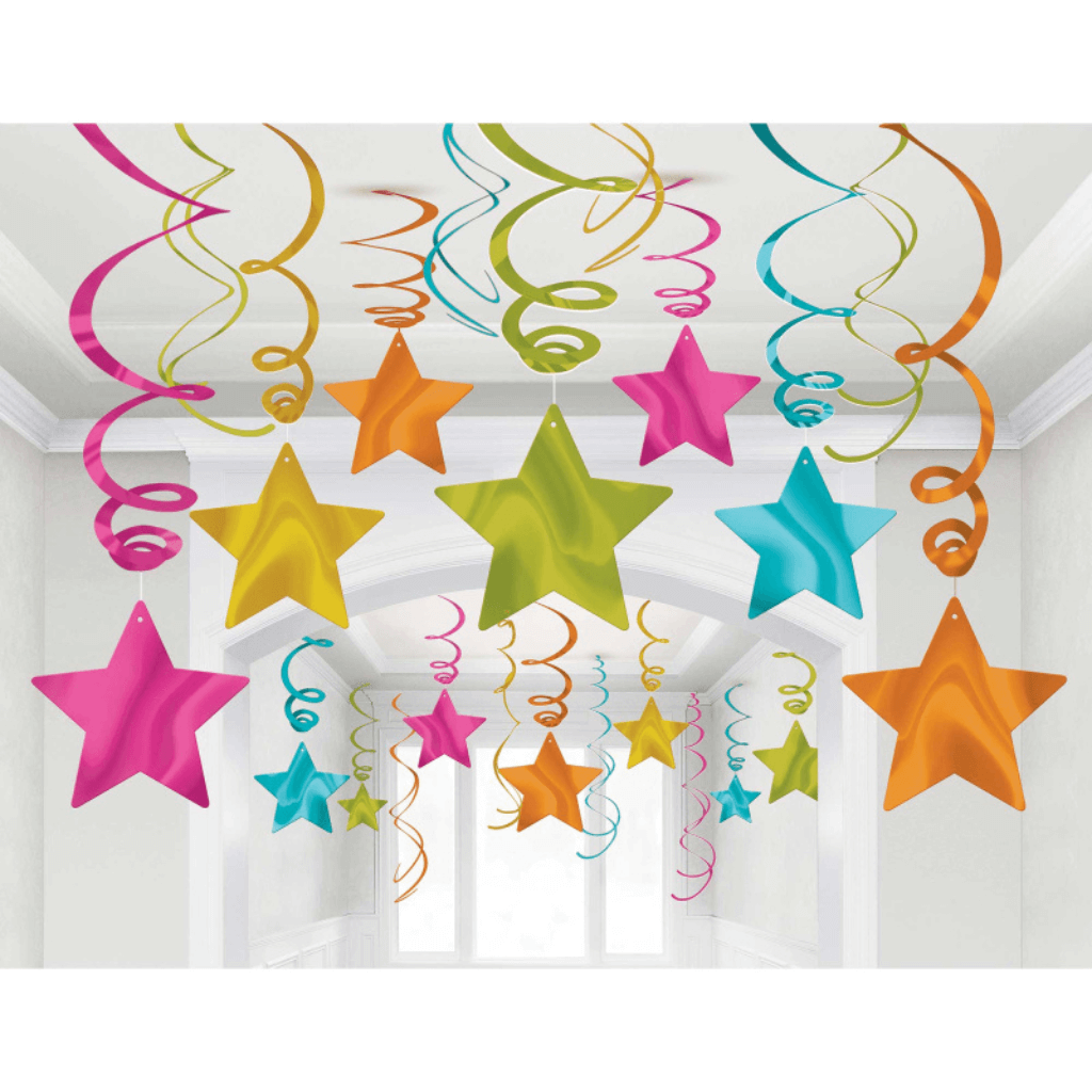 Shooting Stars Foil Swirl Decorations - Multi Coloured