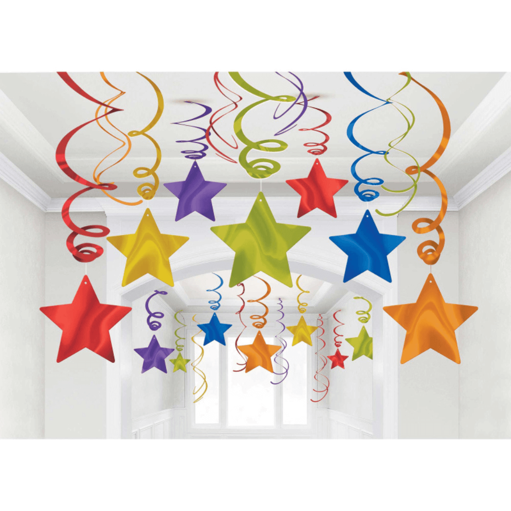 Shooting Stars Foil Swirl Decorations - Rainbow Colours
