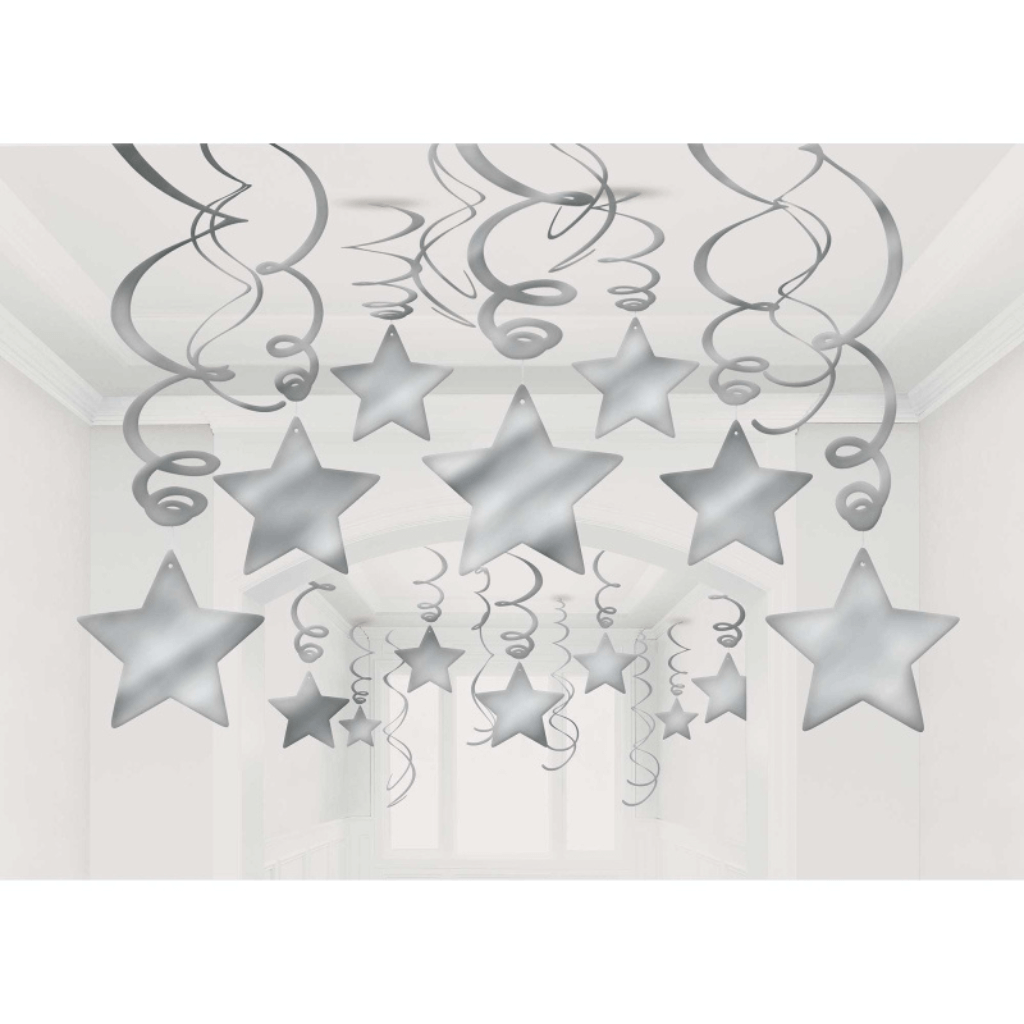 Shooting Stars Foil Swirl Decorations - Silver