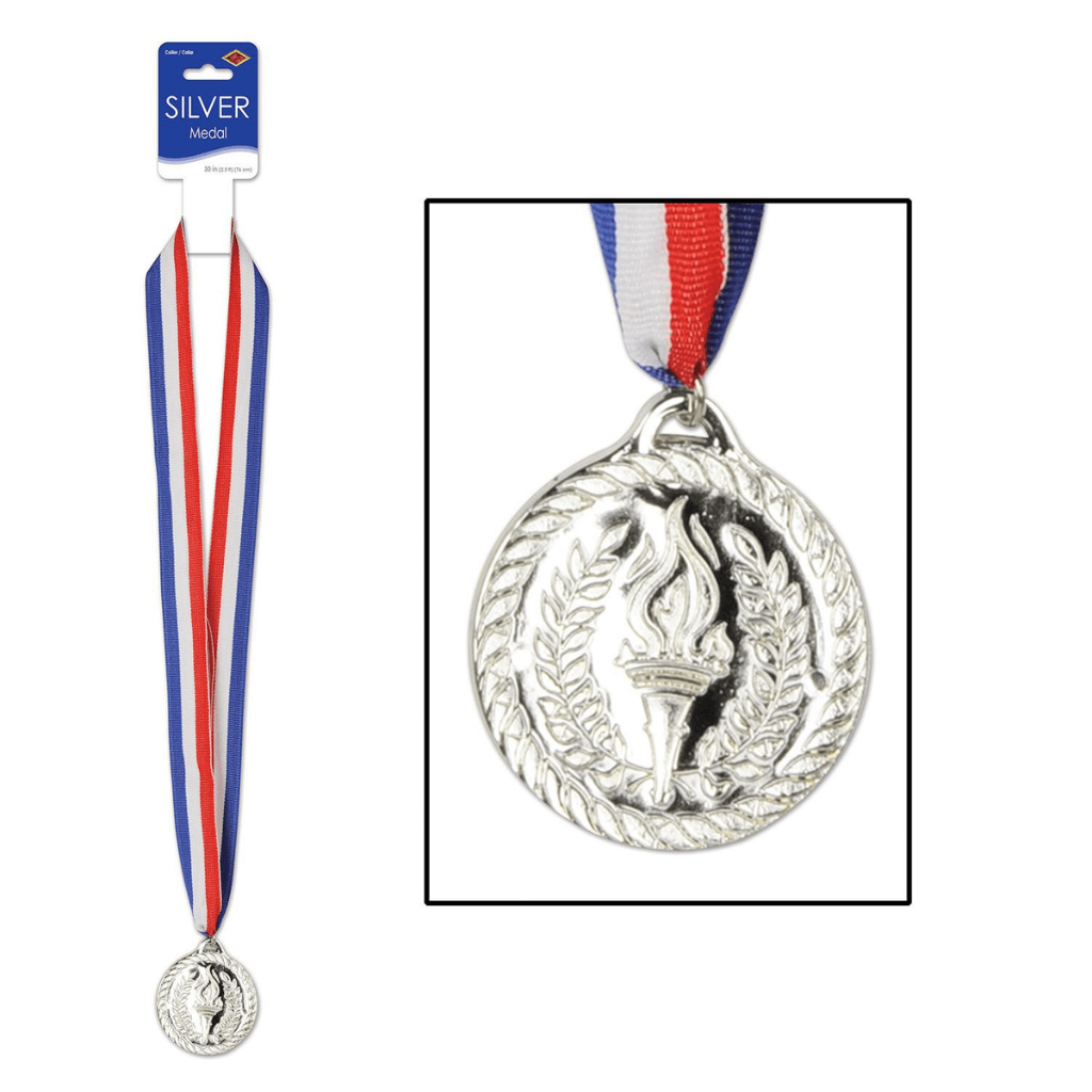 Silver Sports Medal &amp; Ribbon