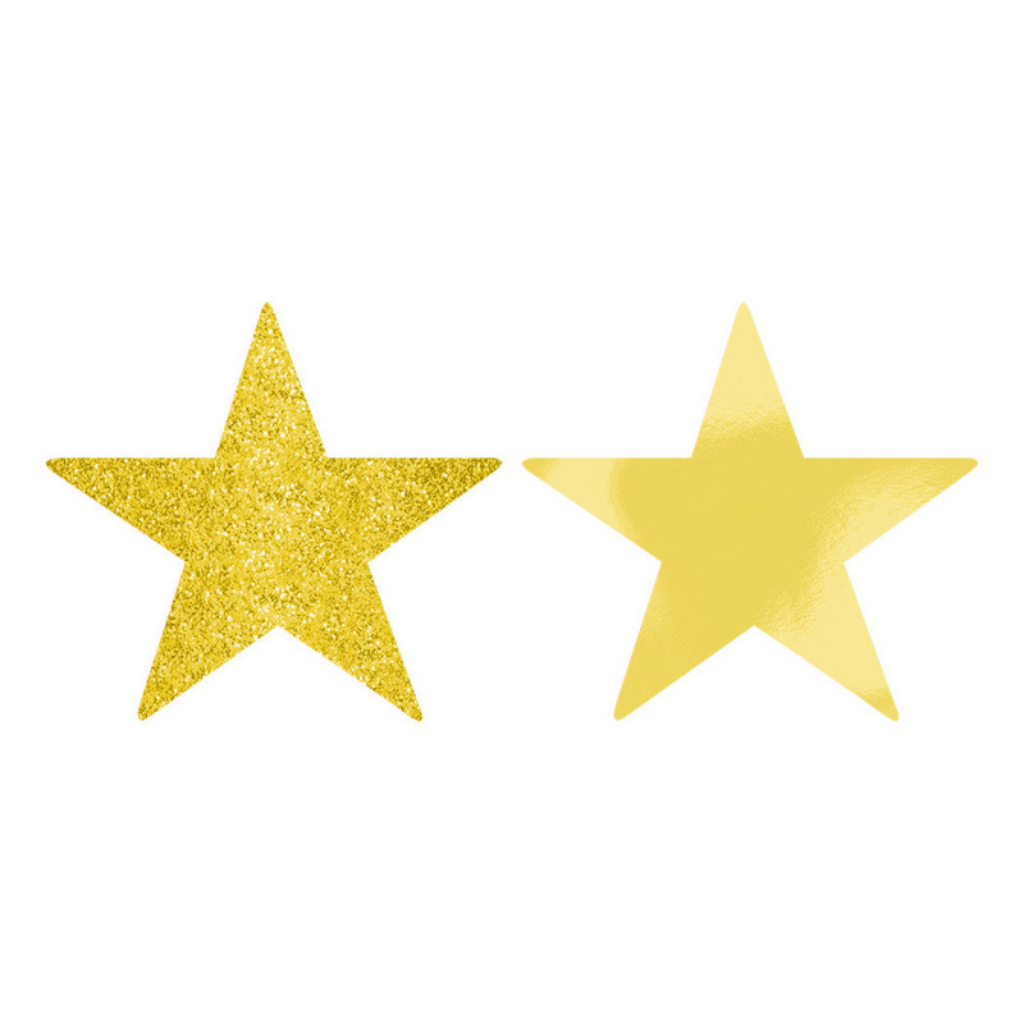 Solid & Glittery Foil Star Cutouts - Gold