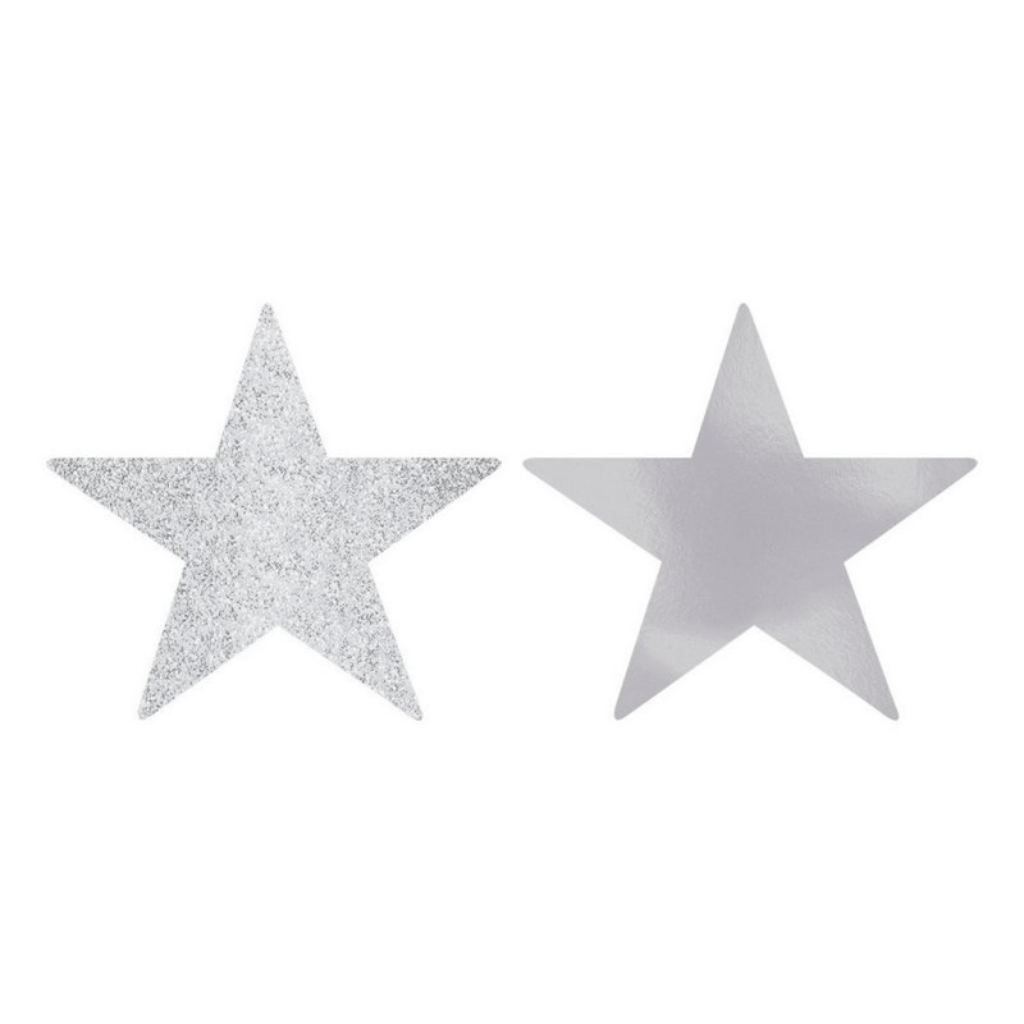 Solid & Glittery Foil Star Cutouts - Silver