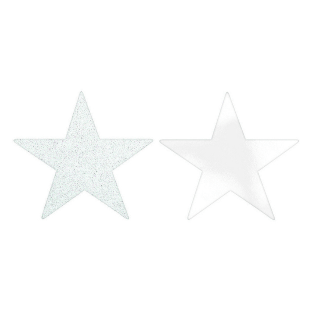 Solid & Glittery Foil Star Cutouts - White