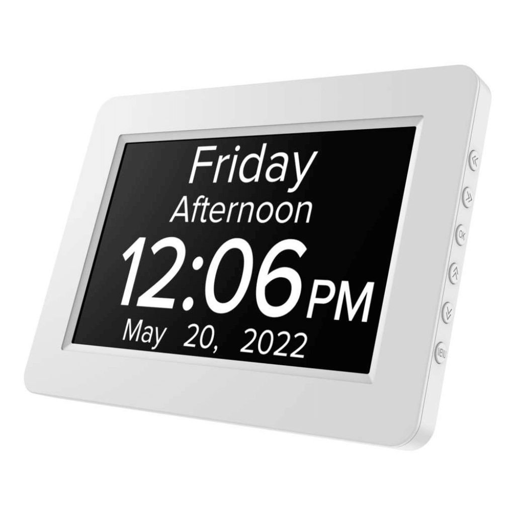 8&quot; TALKING Digital Dementia Orientation Day Clock - White