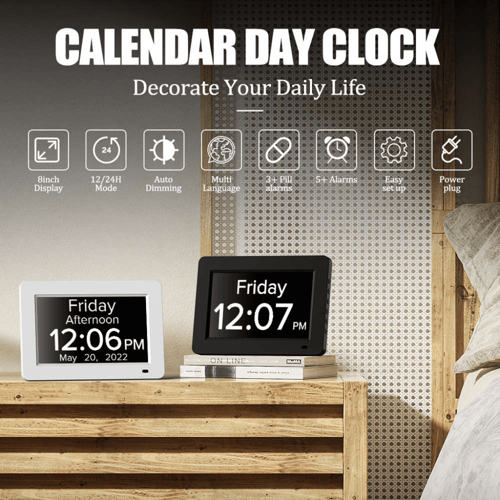 8&quot; TALKING Digital Dementia Orientation Day Clock - White