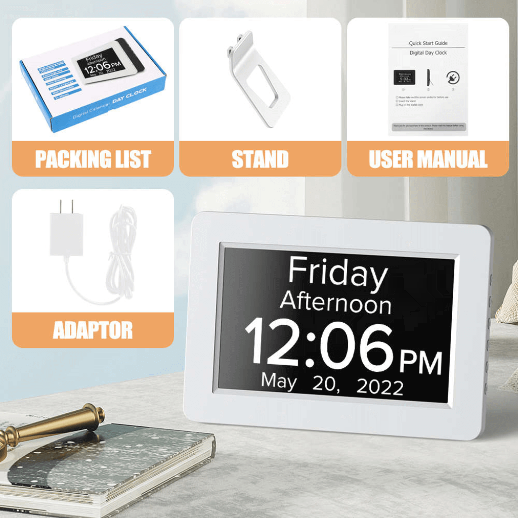 8&quot; TALKING Digital Dementia Orientation Day Clock - White