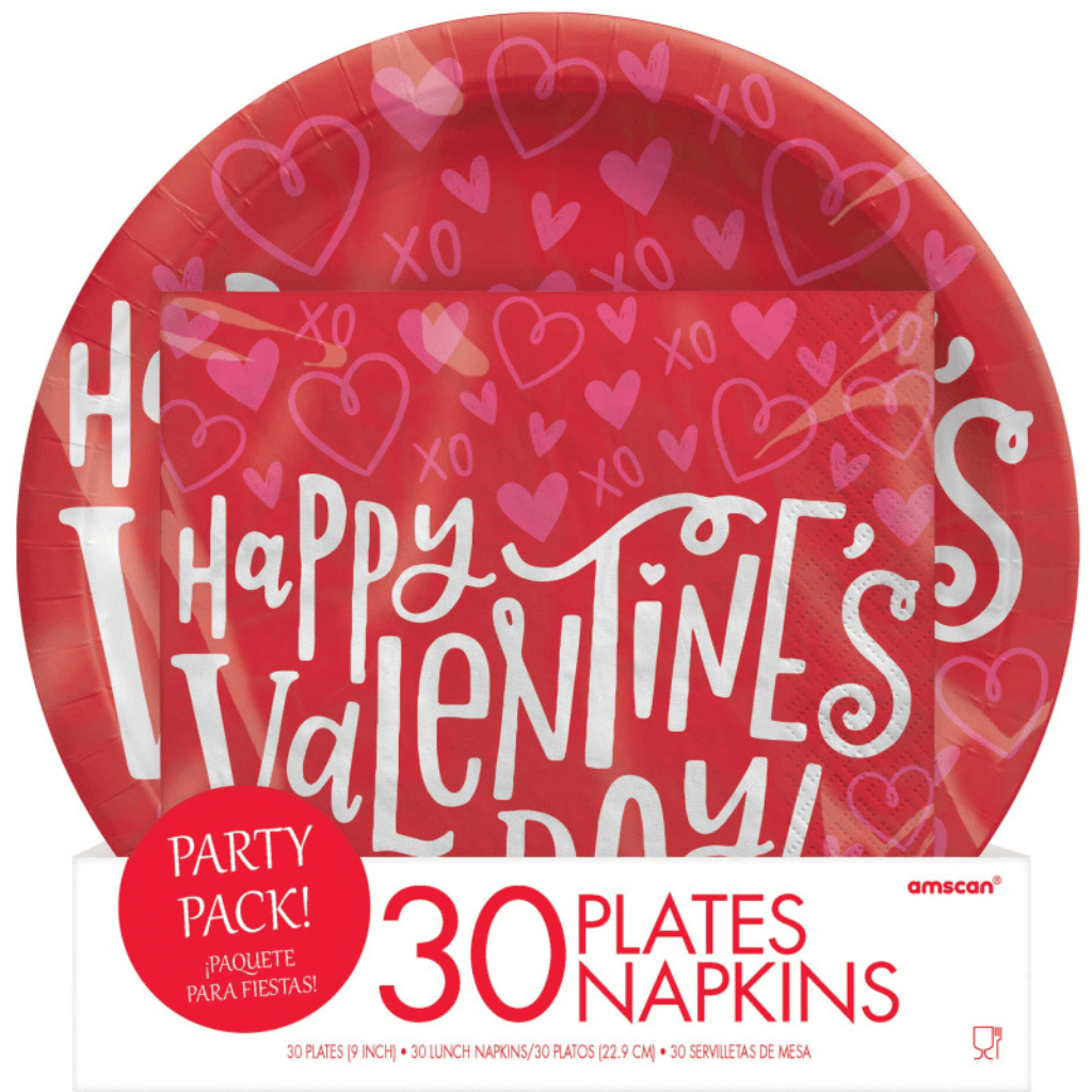 Happy Valentine&#39;s Day 22cm Paper Plates &amp; Napkins Pack