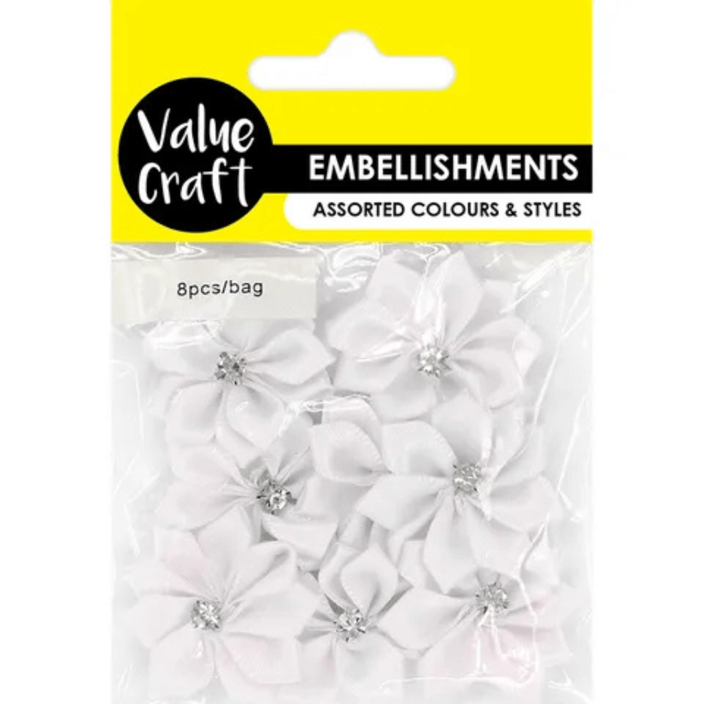 White Satin Flowers with Embellishment