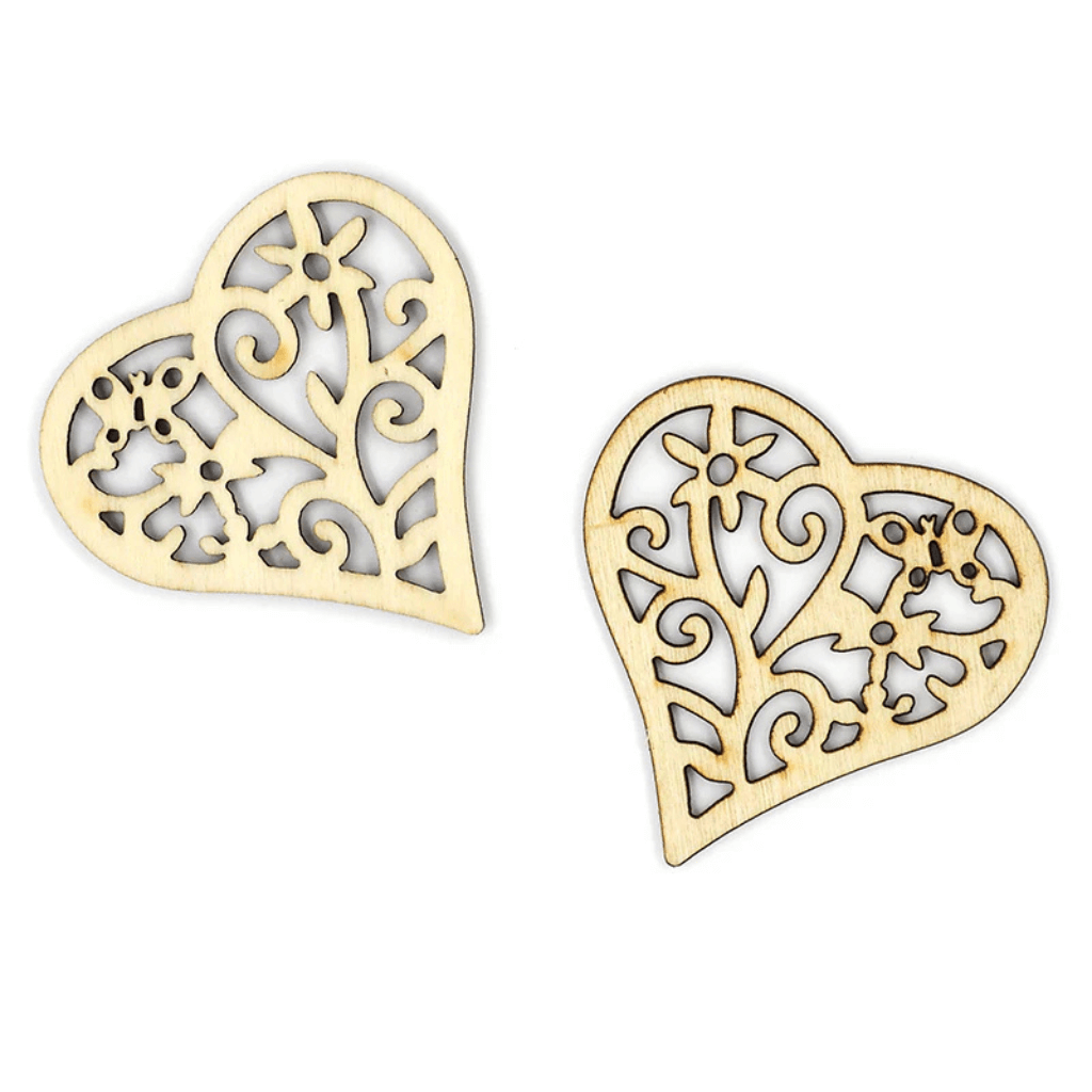 Wood Floral Hearts