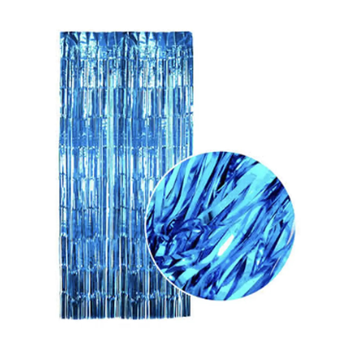 Metallic Tinsel Shimmer Curtain - Mid Blue