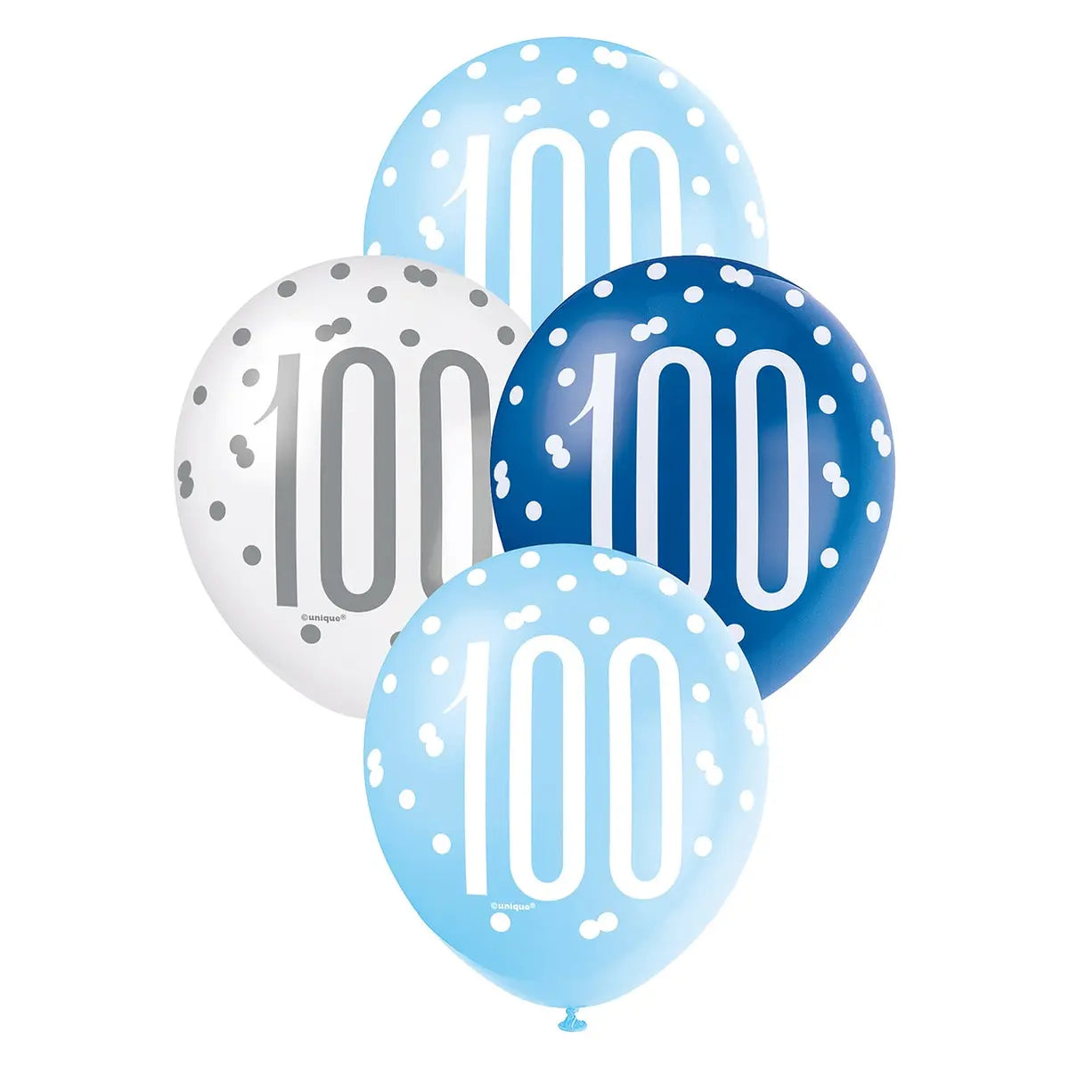 Blue and White Assorted Latex Balloons - 100th Birthday