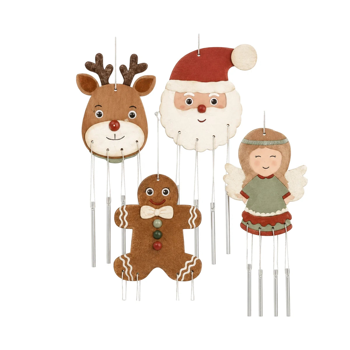 Wooden Christmas Wind Chimes Pack of 4