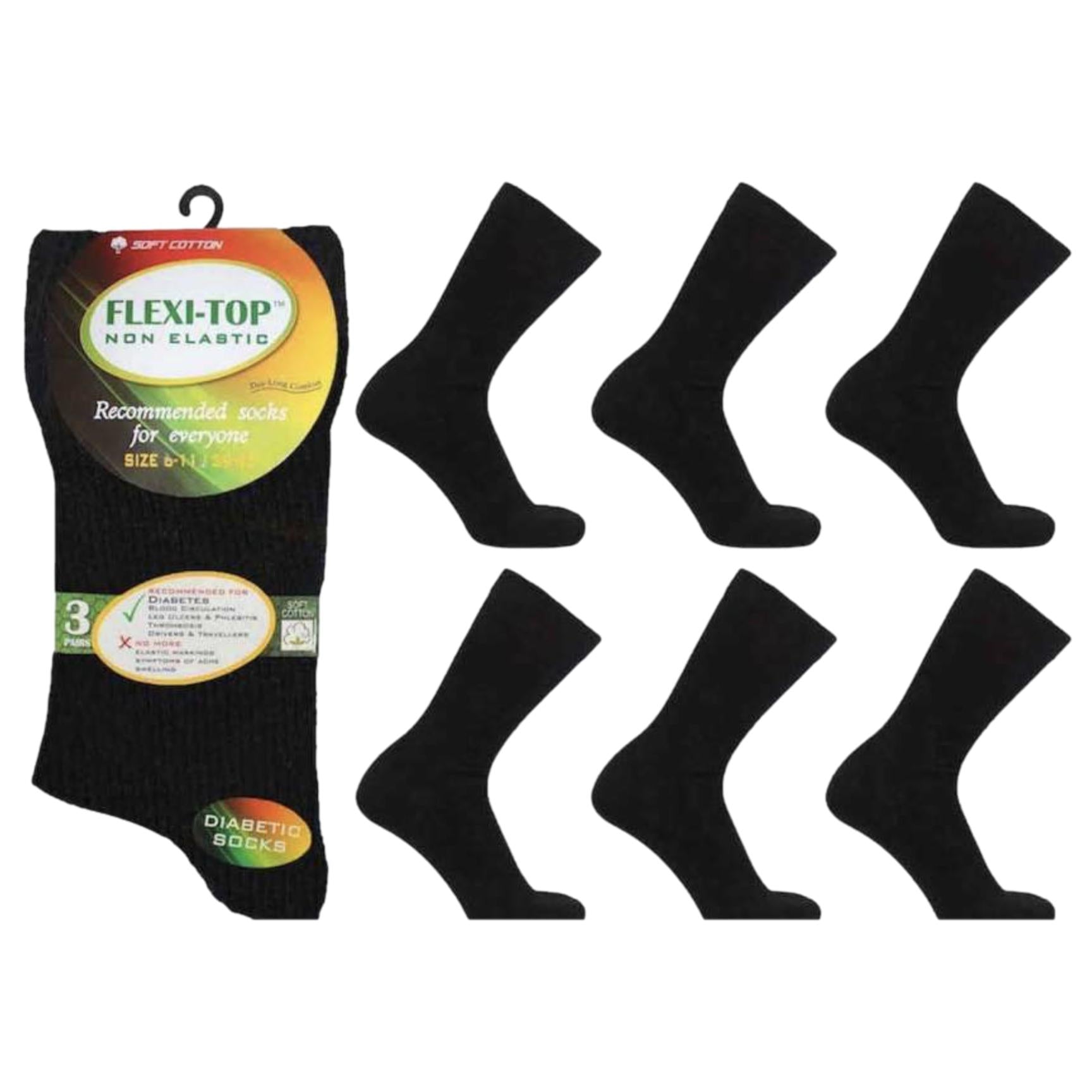 Flexi - Top Men's Loose Top Socks - Pack of 3 - Senior Style