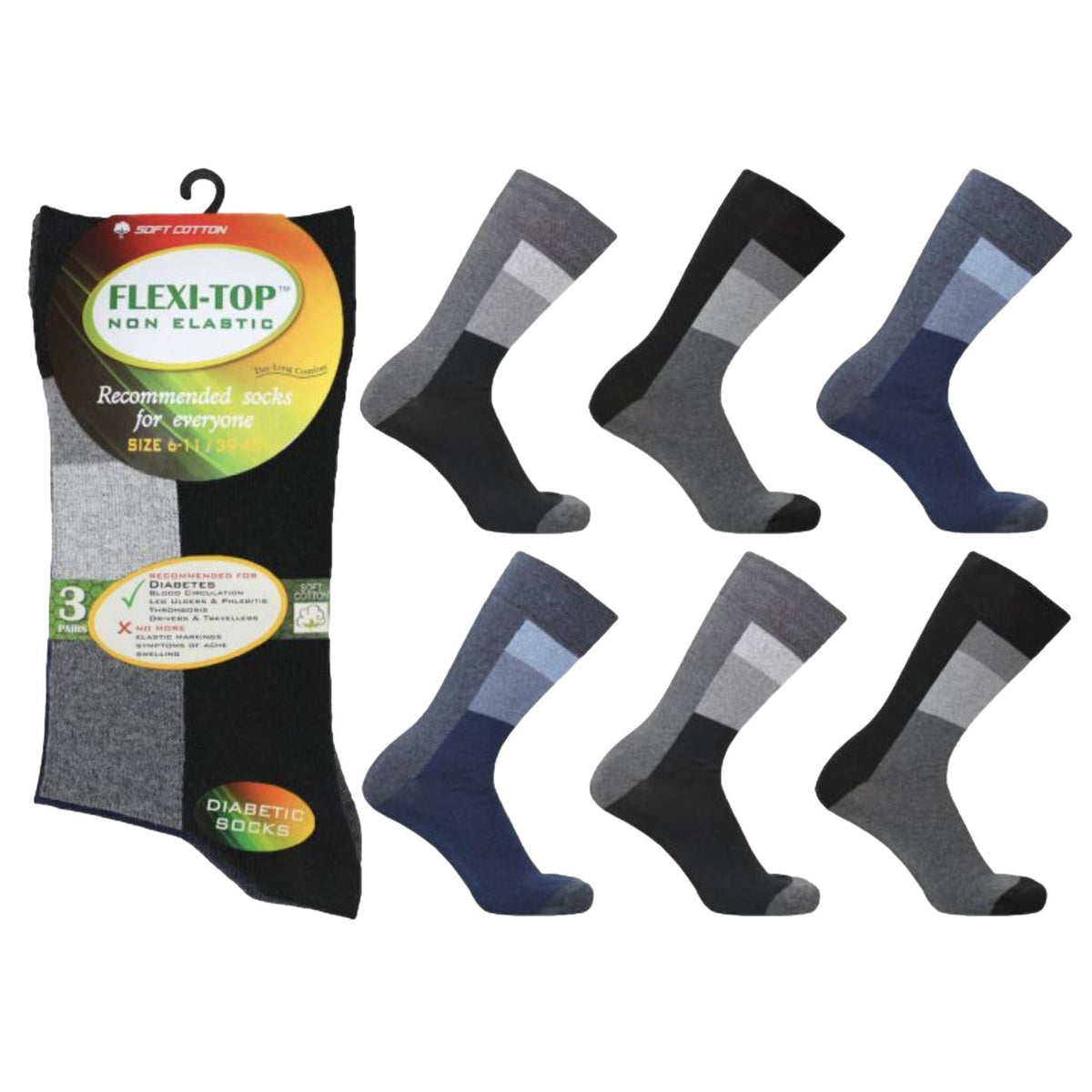 Flexi - Top Men&#39;s Loose Top Socks - Pack of 3 - Senior Style